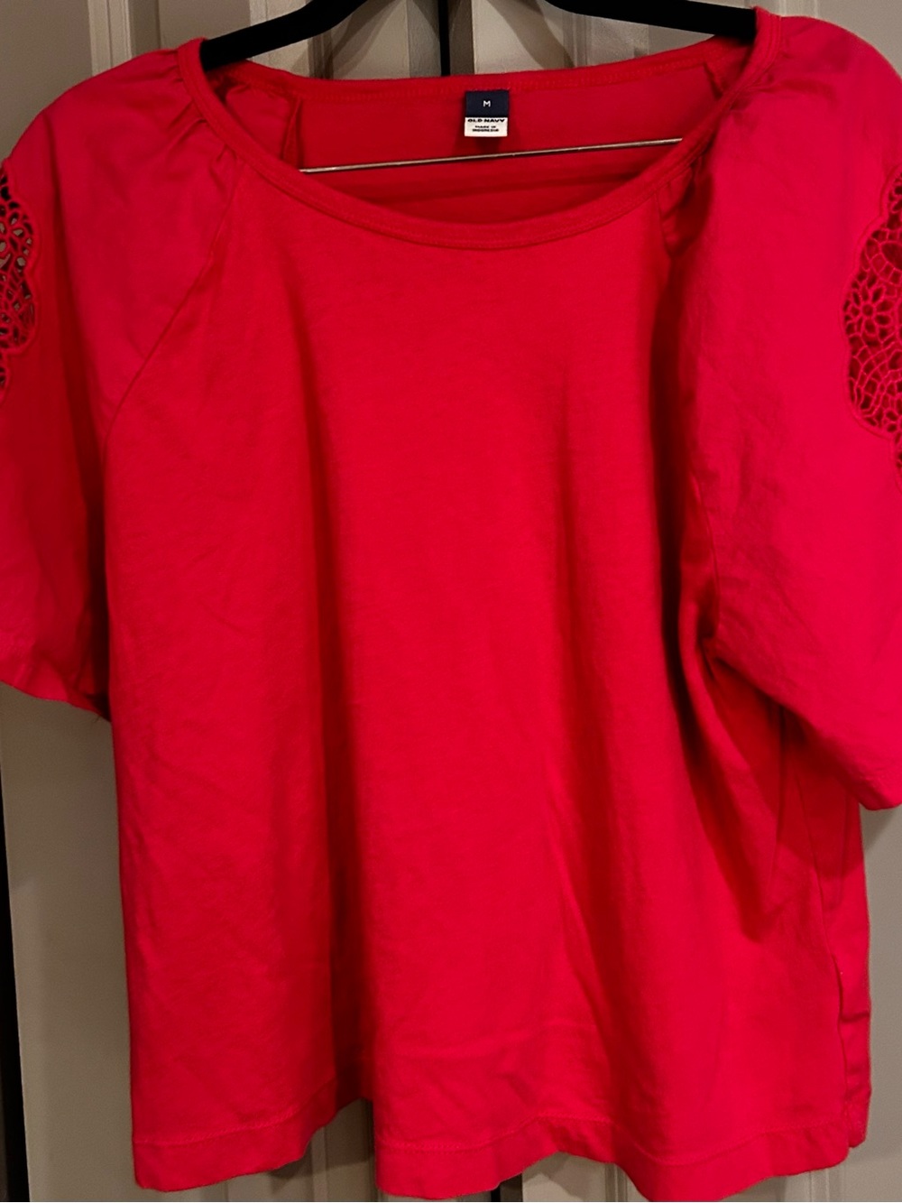 Women’s hot pink Short Sleeve Top with Crochet Detail